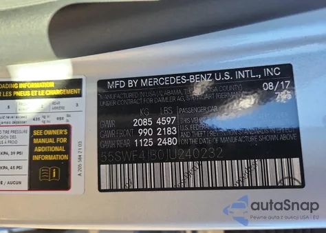 2018 Mercedes-Benz C 300 из США, поврежденный, VIN 55SWF4JB0JU240232